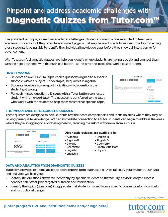 Tutor.com Diagnostic Quizzes - cover